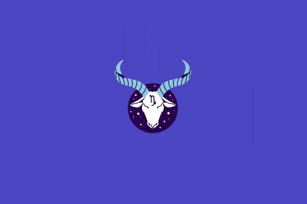 Ilustração do signo de Capricórnio em um fundo roxo