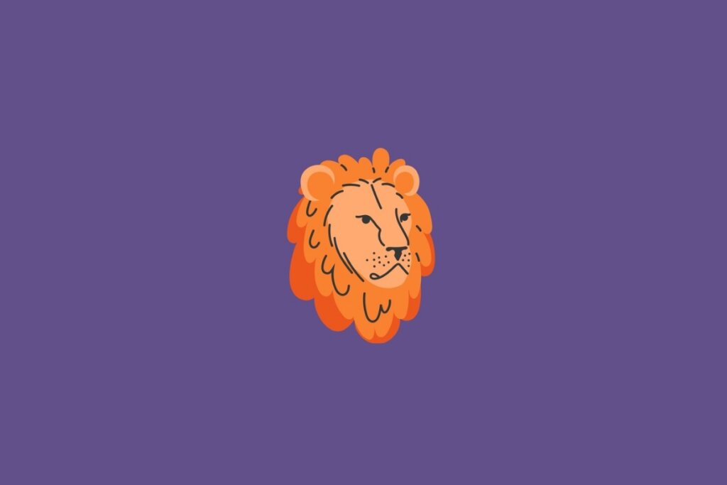 Ilustração de um leão representando o signo de leão em um fundo roxo-escuro
