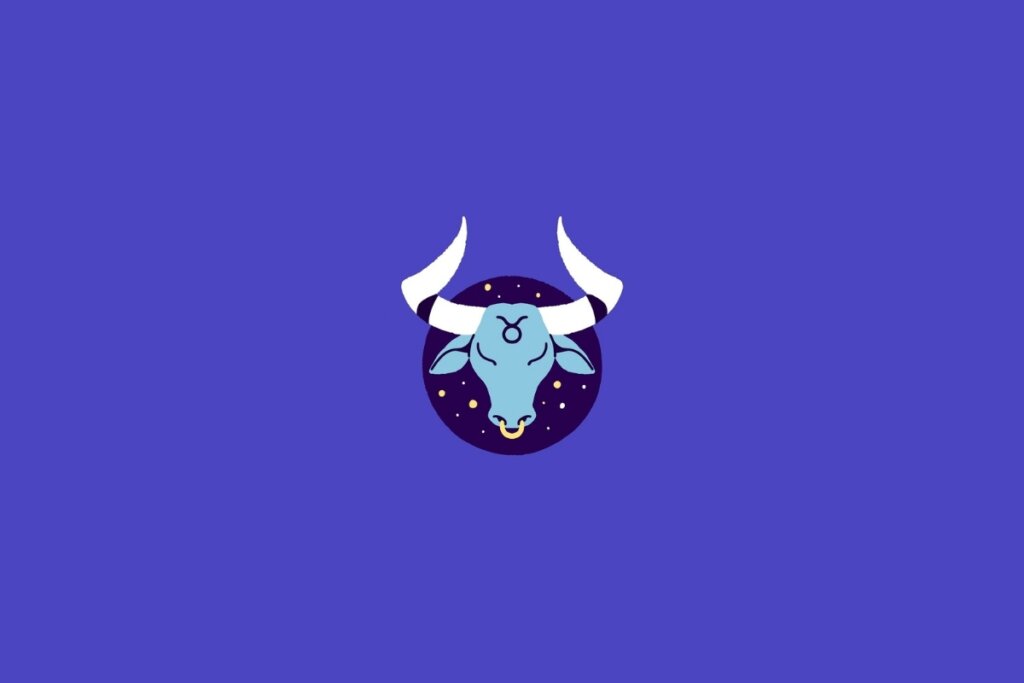 Ilustração do signo de Touro em um fundo roxo