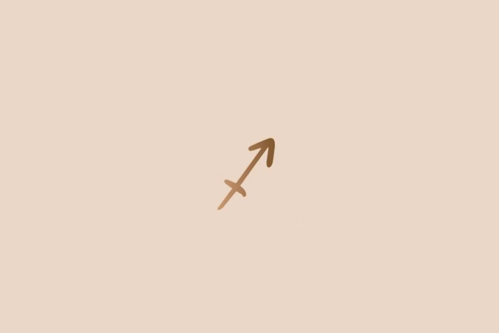 Ilustração do signo de Sagitário na cor marrom em um fundo bege-claro