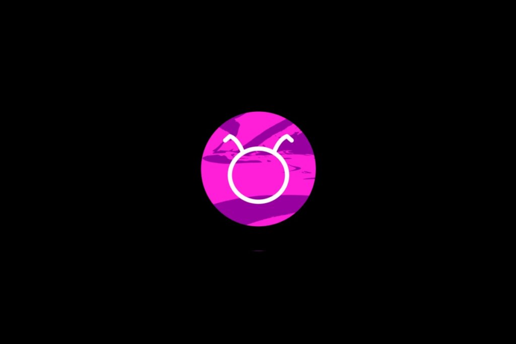 Ilustração do signo de touro, dentro de um círculo rosa, sobre um fundo preto