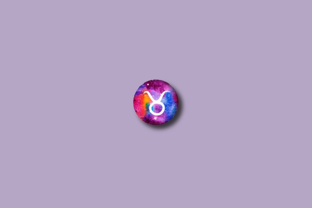 Ilustração do signo de touro em um círculo colorido e sobre um fundo lilás