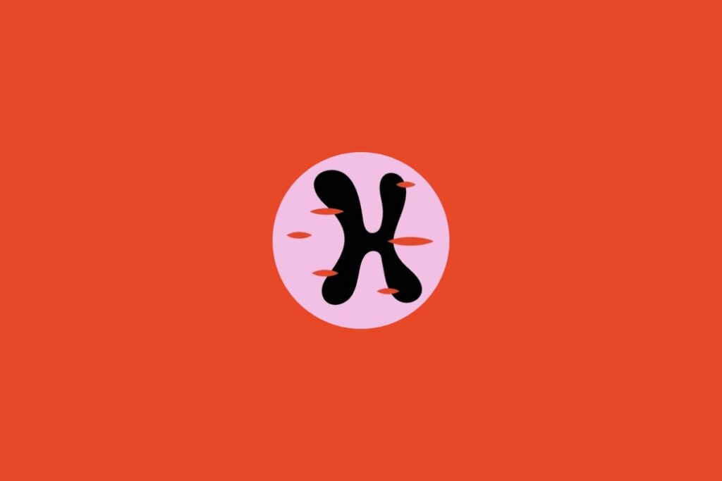 Ilustração do signo de peixes dentro de um círculo rosa em um fundo laranja