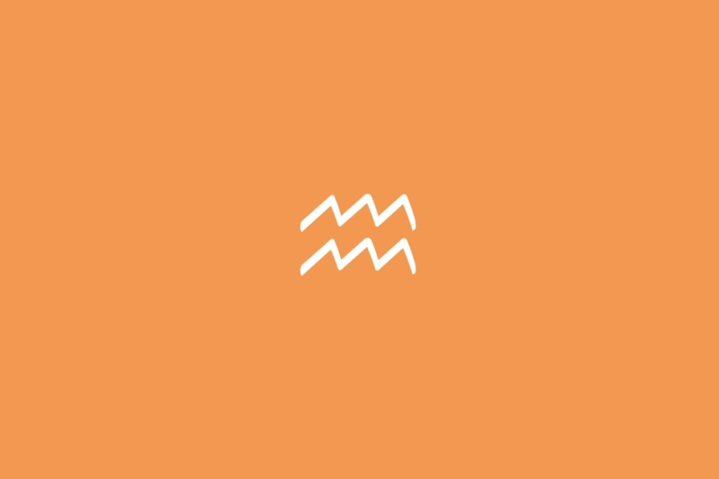 Ilustração do signo de Aquário em branco em um fundo laranja