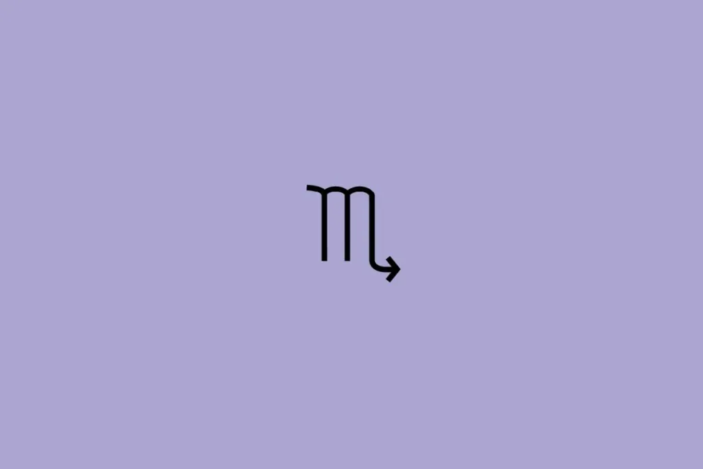 Ilustração preta do símbolo do signo de escorpião sobre fundo roxo