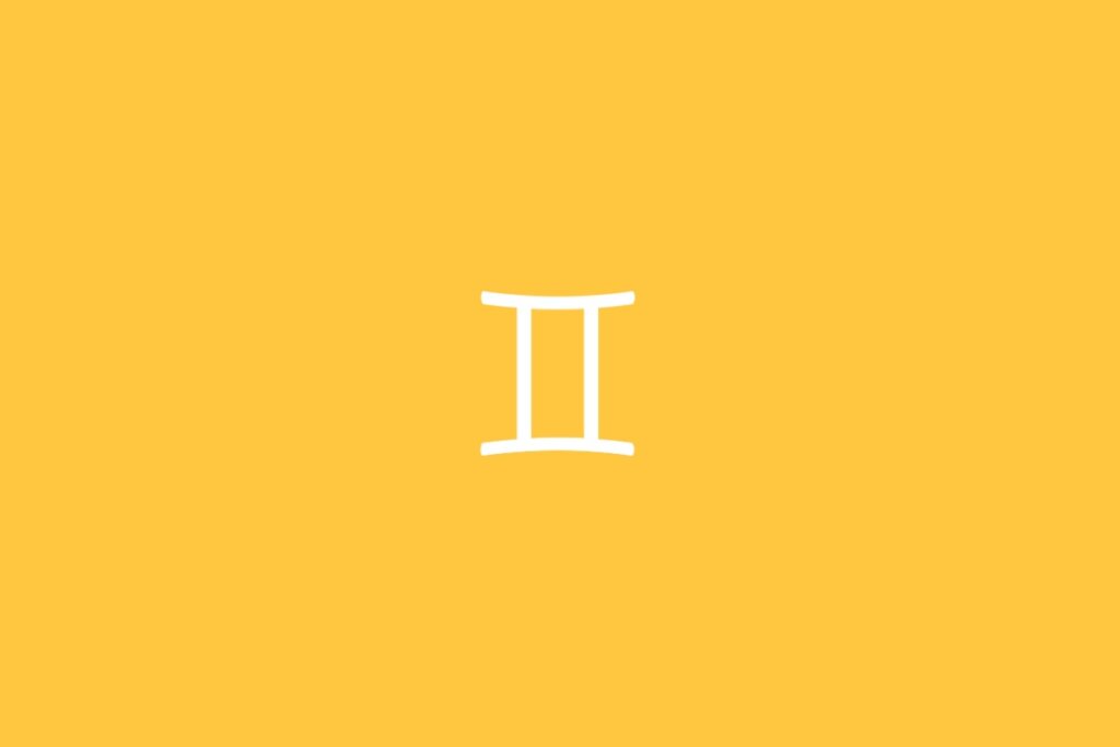 Ilustração do signo de Gêmeos em branco em um fundo amarelo