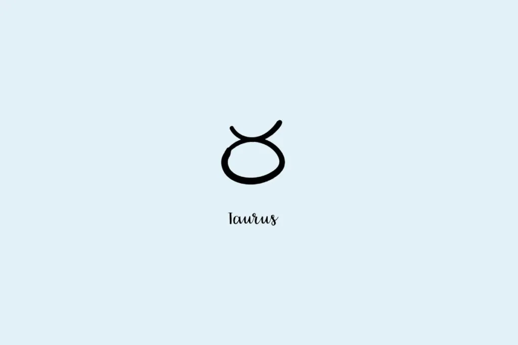 Ilustração do símbolo do signo de touro, com o nome embaixo, em um fundo azul-claro