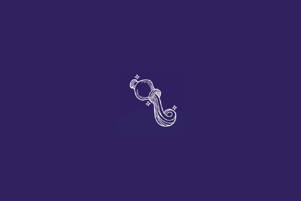 Ilustração do signo de Aquário em branco em um fundo roxo