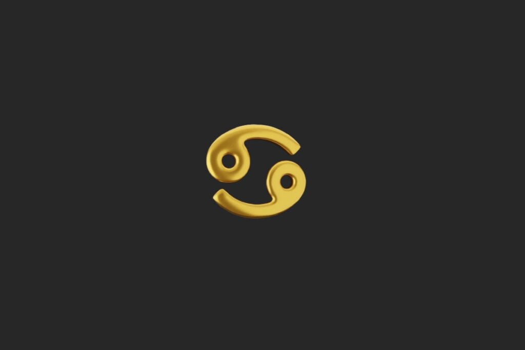 Ilustração do signo de Câncer em dourado em fundo preto