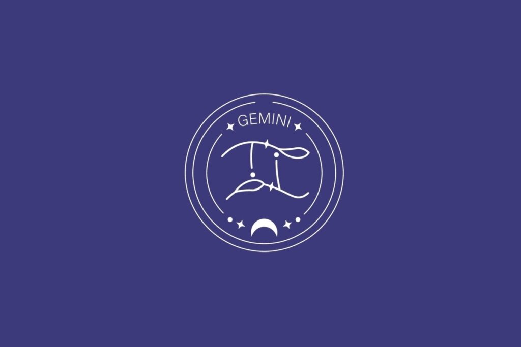 Ilustração do signo de Gêmeos, com símbolo representado por duas linhas verticais unidas por traços horizontais, em fundo escuro