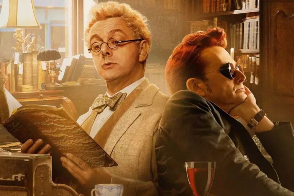 Capa da série "Belas Maldições", com os protagonistas virados um de costas para o outro e iluminados por um raio de sol 