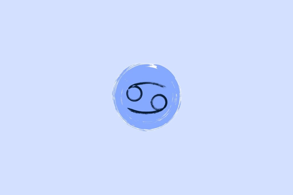 Ilustração do signo de câncer na cor preta em um fundo azul-claro