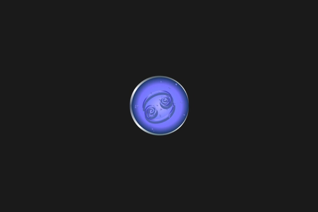 Ilustração de um círculo azul, com o símbolo de câncer dentro, centralizado em um fundo preto