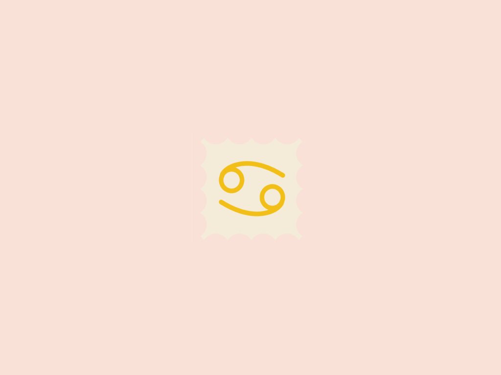 Ilustração do signo de câncer, dentro de um quadrado bege, em um fundo rosa-claro