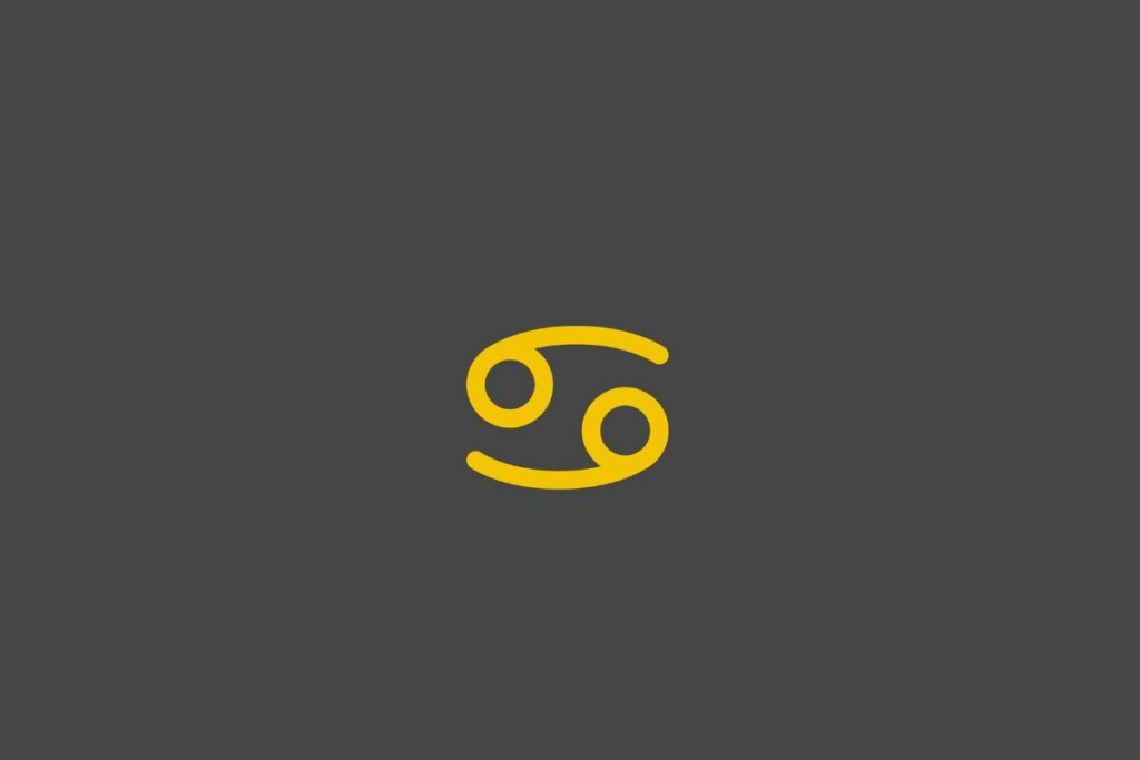 Ilustração do signo de câncer em amarelo em um fundo cinza