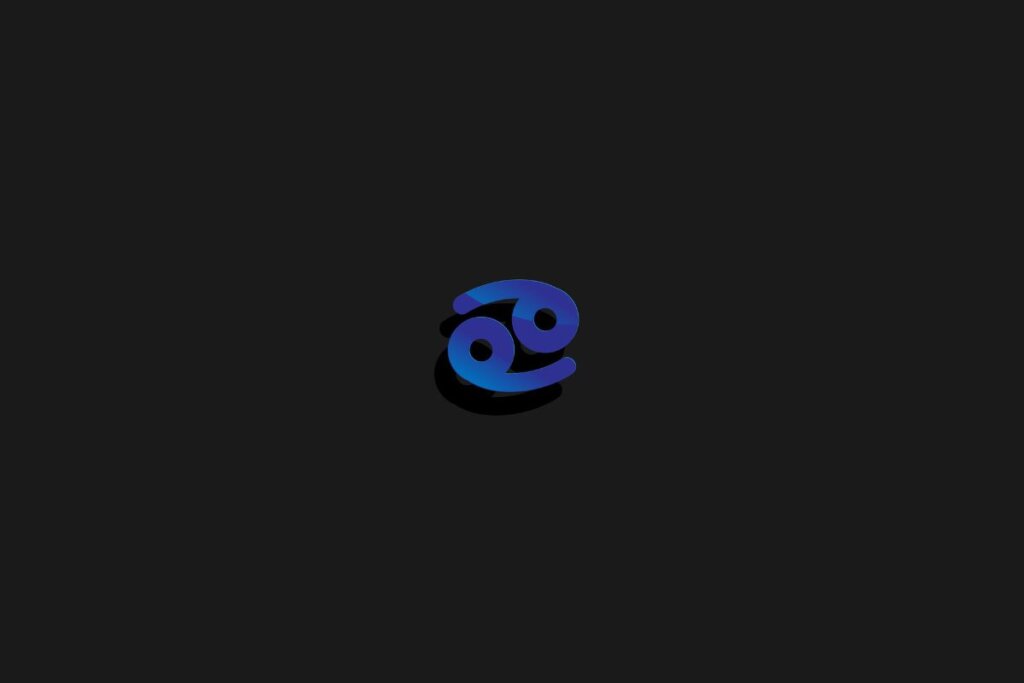 Símbolo do signo de câncer na cor azul e centralizado em um fundo preto