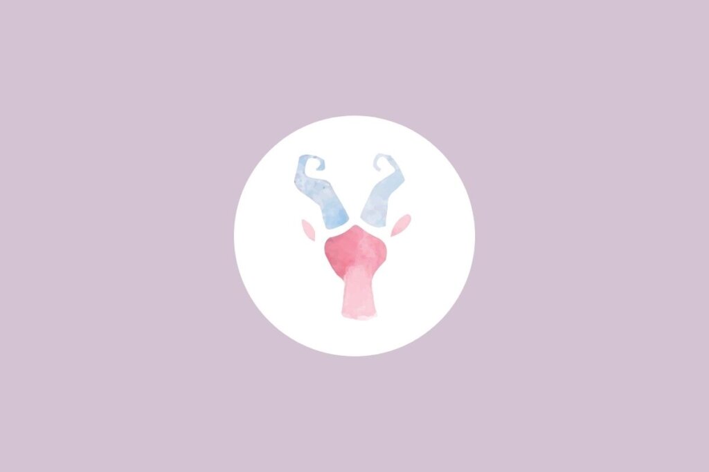 Círculo centralizado em um fundo roxo e com a ilustração do signo de capricórnio dentro