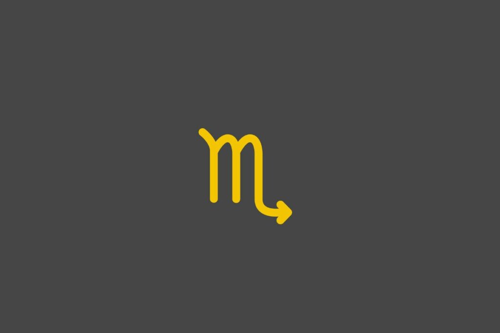 Ilustração do signo de escorpião em amarelo em um fundo cinza
