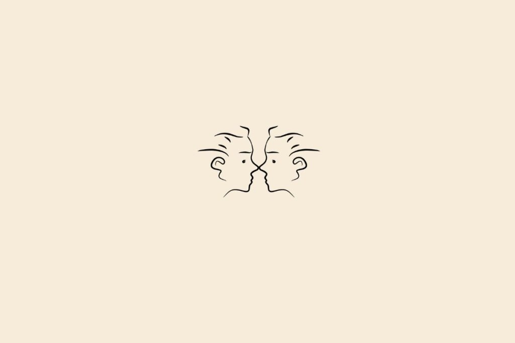 Ilustração do signo de gêmeos centralizado em um fundo bege-claro