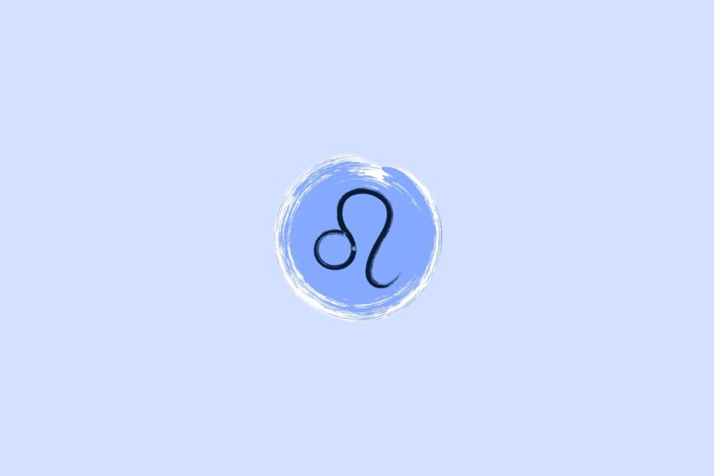 Ilustração do signo de leão na cor preta em um fundo azul-claro
