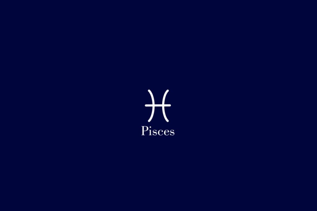 Ilustração do signo de peixes em branco em um fundo azul-escuro