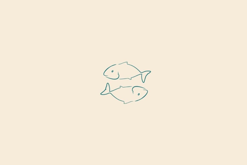 Ilustração do signo de peixes centralizado em um fundo bege-claro