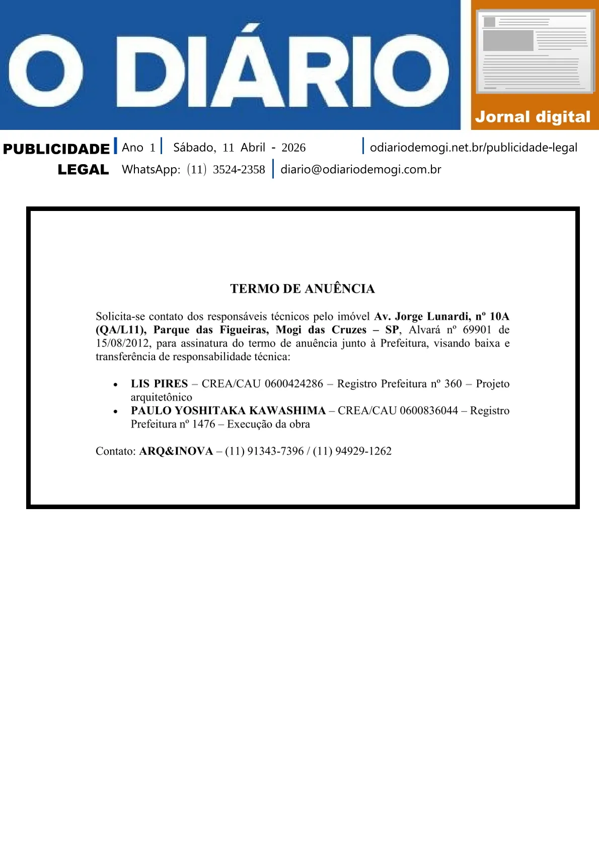 Sábado, 11 de Abril 2026