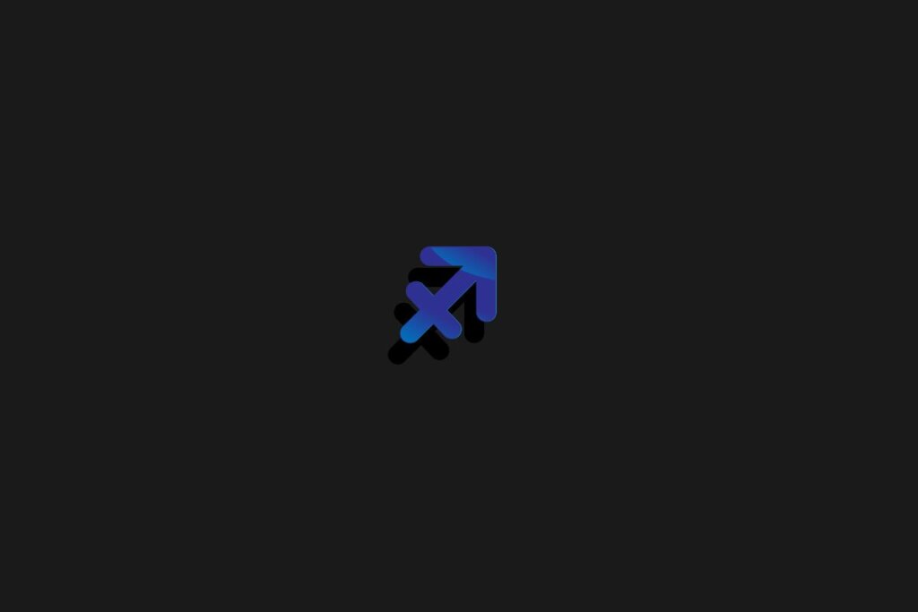 Símbolo do signo de sagitário na cor azul e centralizado em um fundo preto