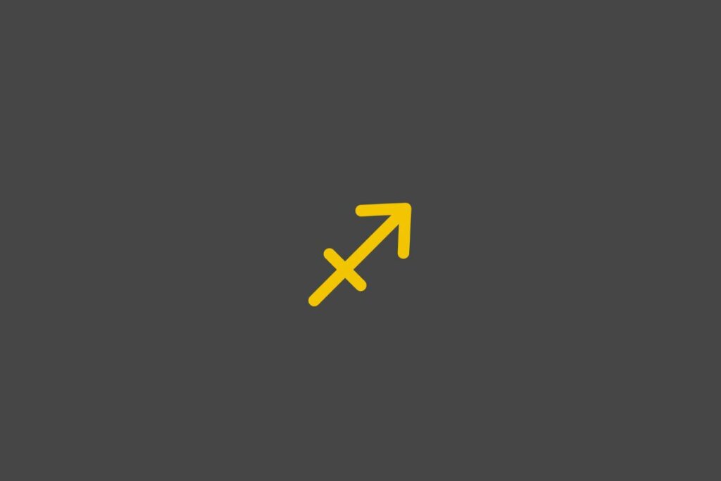 Ilustração do signo de sagitário em amarelo em um fundo cinza
