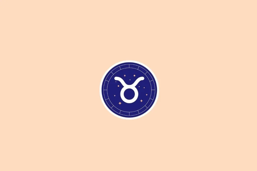 Ilustração do signo de touro em branco em um círculo azul em cima de um fundo bege