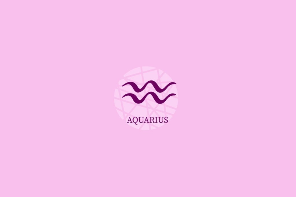 Ilustração do signo de Aquário (duas ondas curvas) em um fundo roxo-claro
