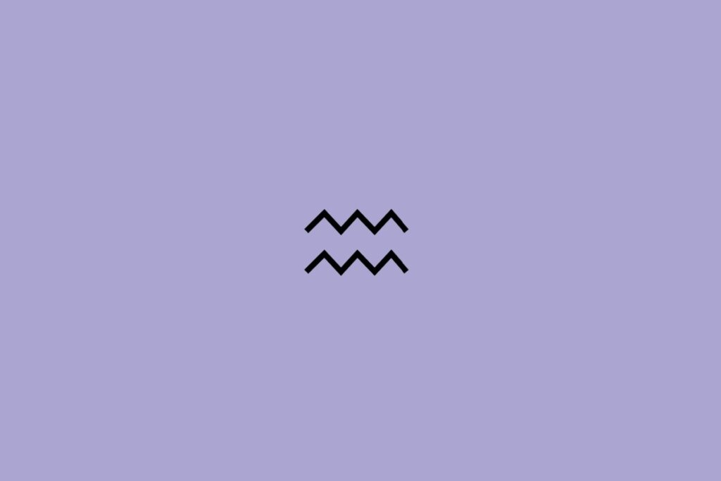 Ilustração do signo de aquário em preto em um fundo roxo