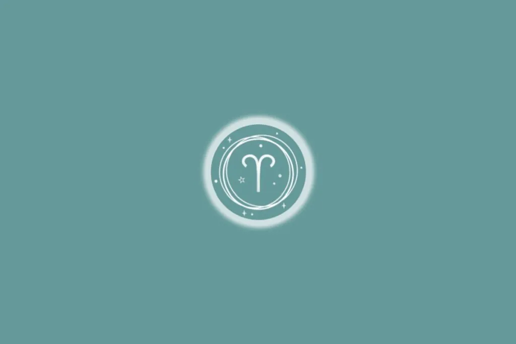 Ilustração do signo de áries, em um círculo branco com estrelas, sobre um fundo verde