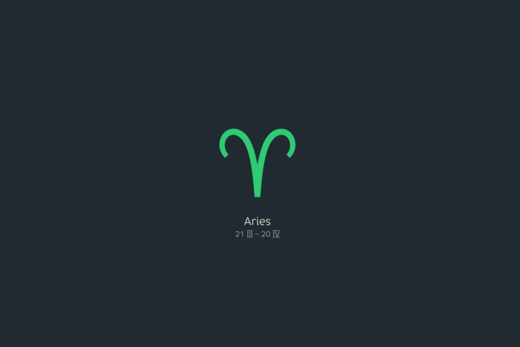 Ilustração do signo de áries em verde-claro sobre um fundo verde-escuro