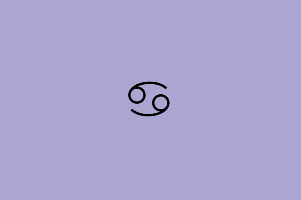 Ilustração do signo de câncer em preto em um fundo roxo