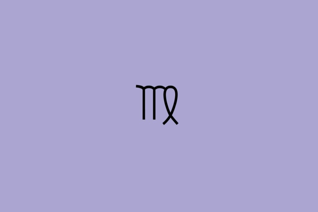 Ilustração do signo de virgem em preto em um fundo roxo