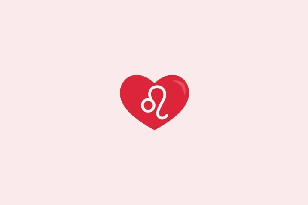 Ilustração do signo de leão em um coração vermelho sobre um fundo rosa-claro