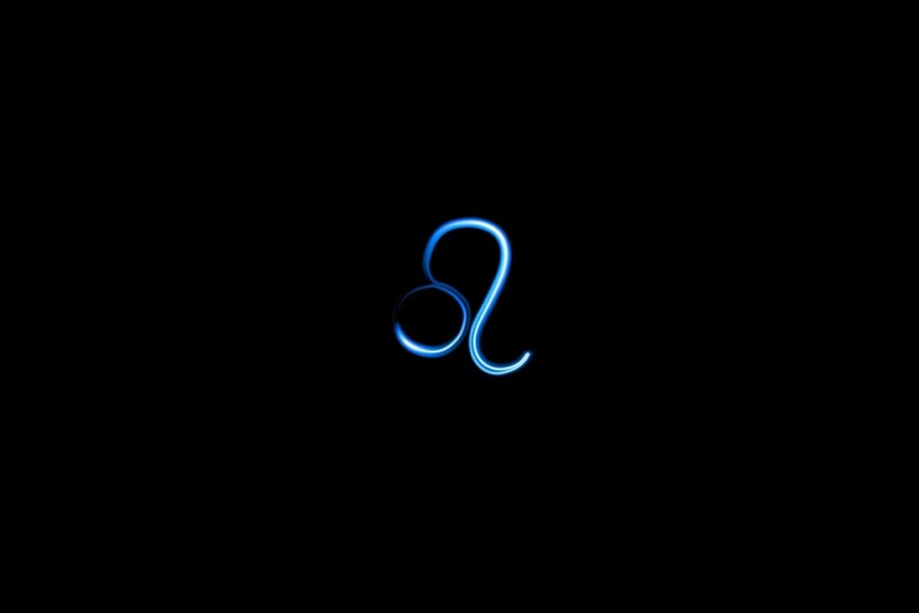 Ilustração do signo de leão em azul sobre um fundo preto
