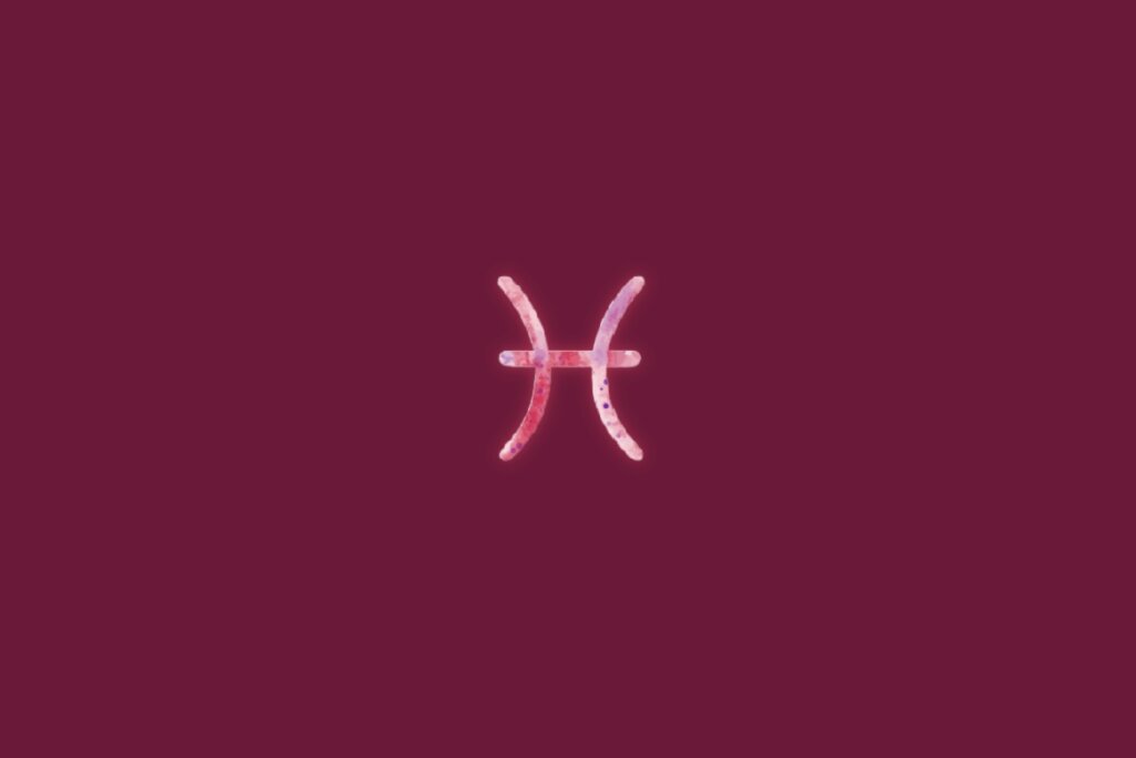 Ilustração do signo de peixes centralizado em um fundo rosa