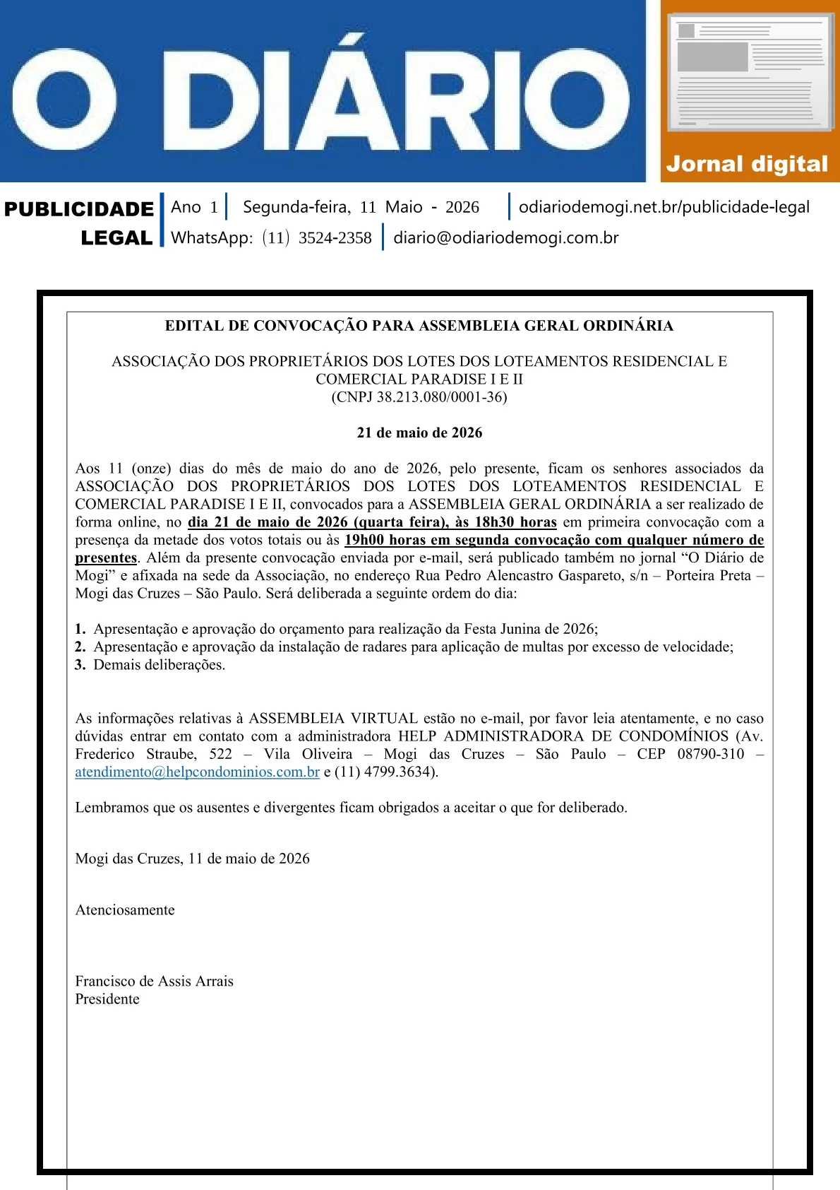 Segunda-feira, 11 de Maio 2026