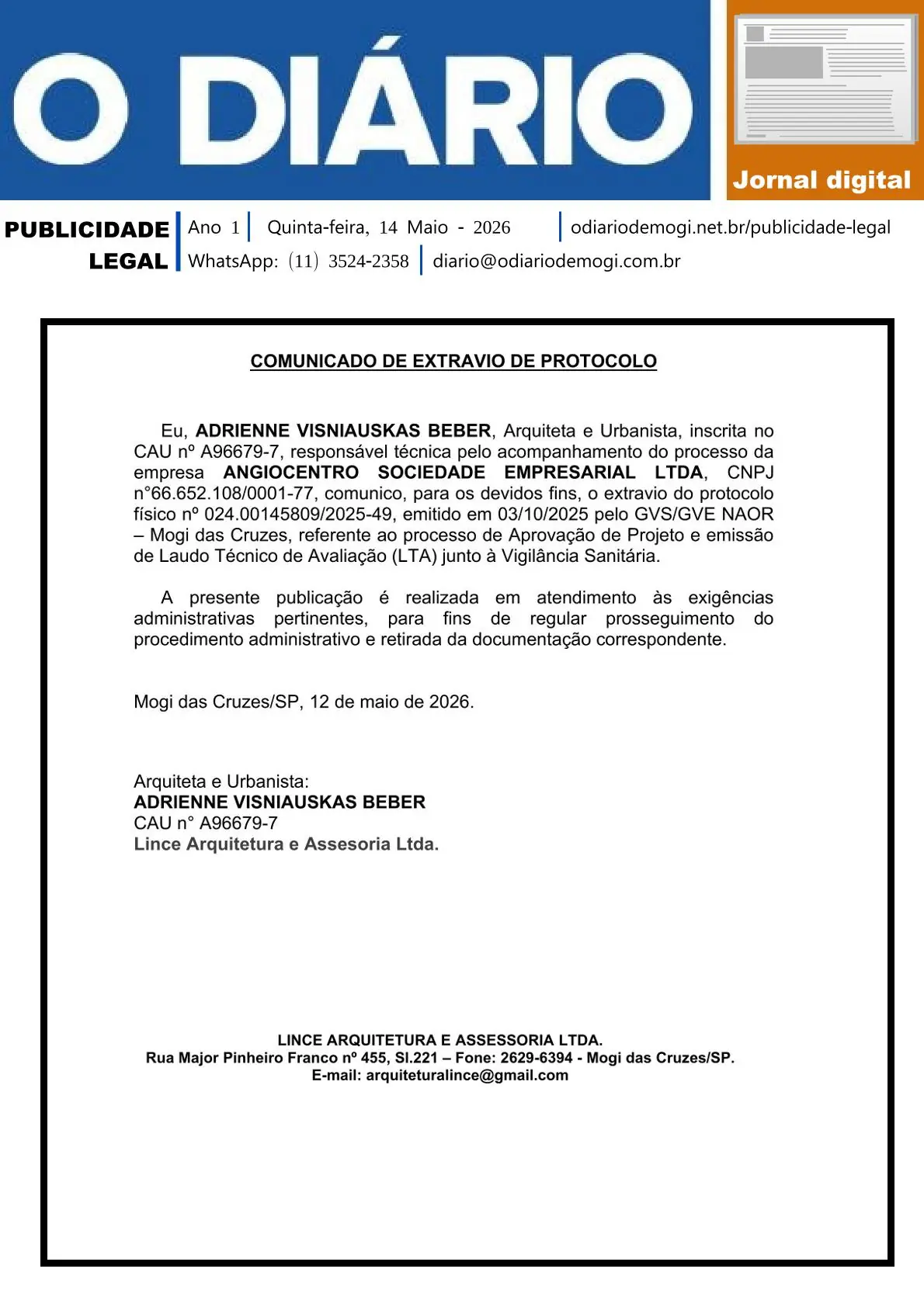 Quinta-Feira, 14 de Maio 2026