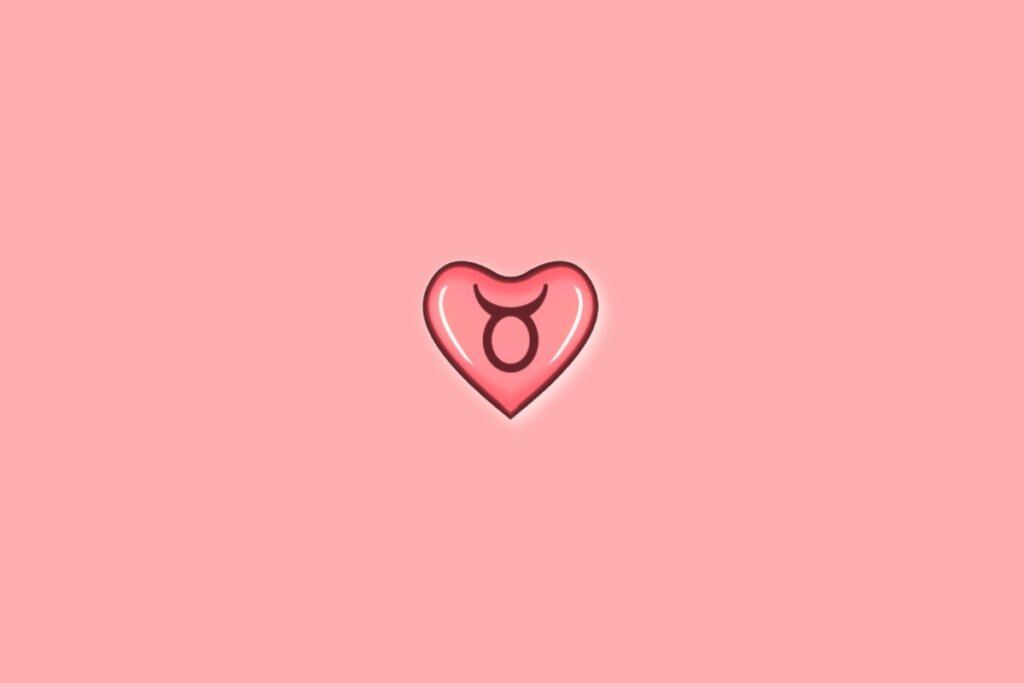 Coração em fundo vermelho-claro com o símbolo do signo de touro dentro