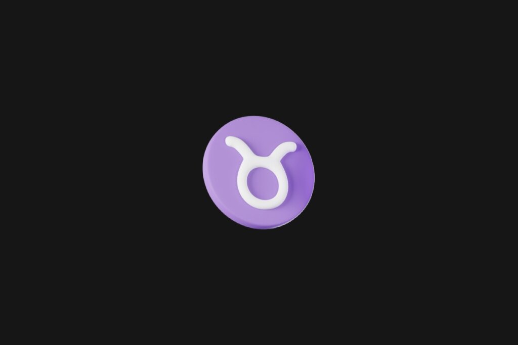 Ilustração do signo de touro em um círculo roxo e em cima de um fundo preto