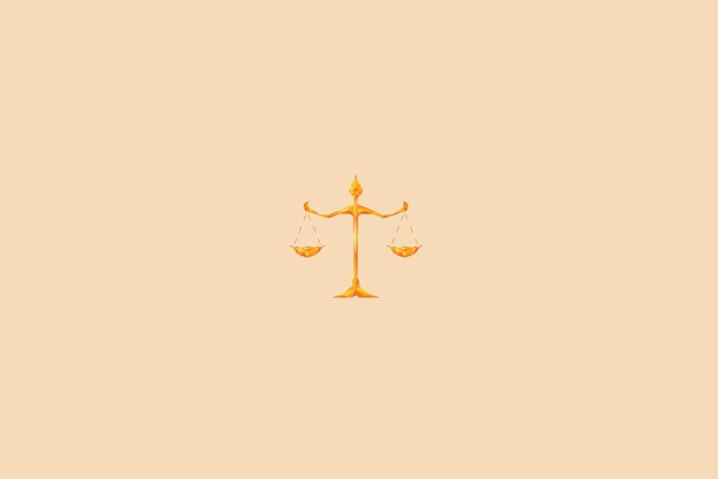 Ilustração do signo de libra, na cor laranja, centralizado em um fundo laranja-claro