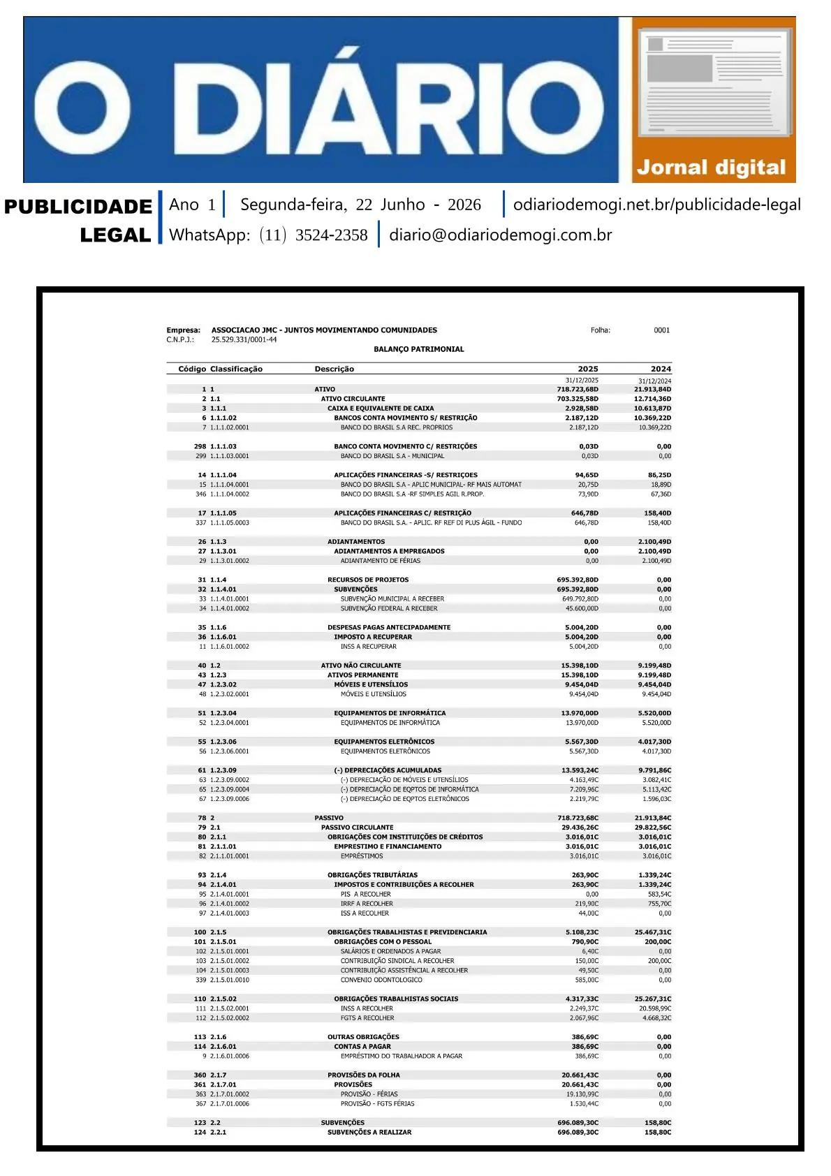 Segunda-feira, 22 de Junho 2026