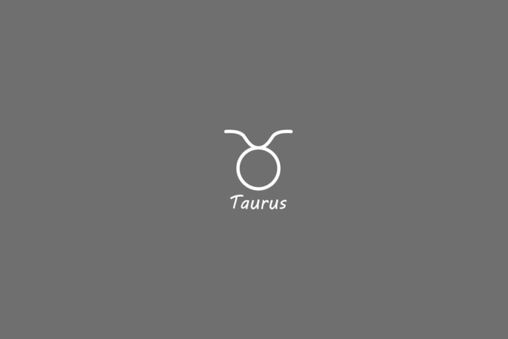 Símbolo do signo de touro, na cor banca, centralizado em um fundo cinza e com o nome embaixo