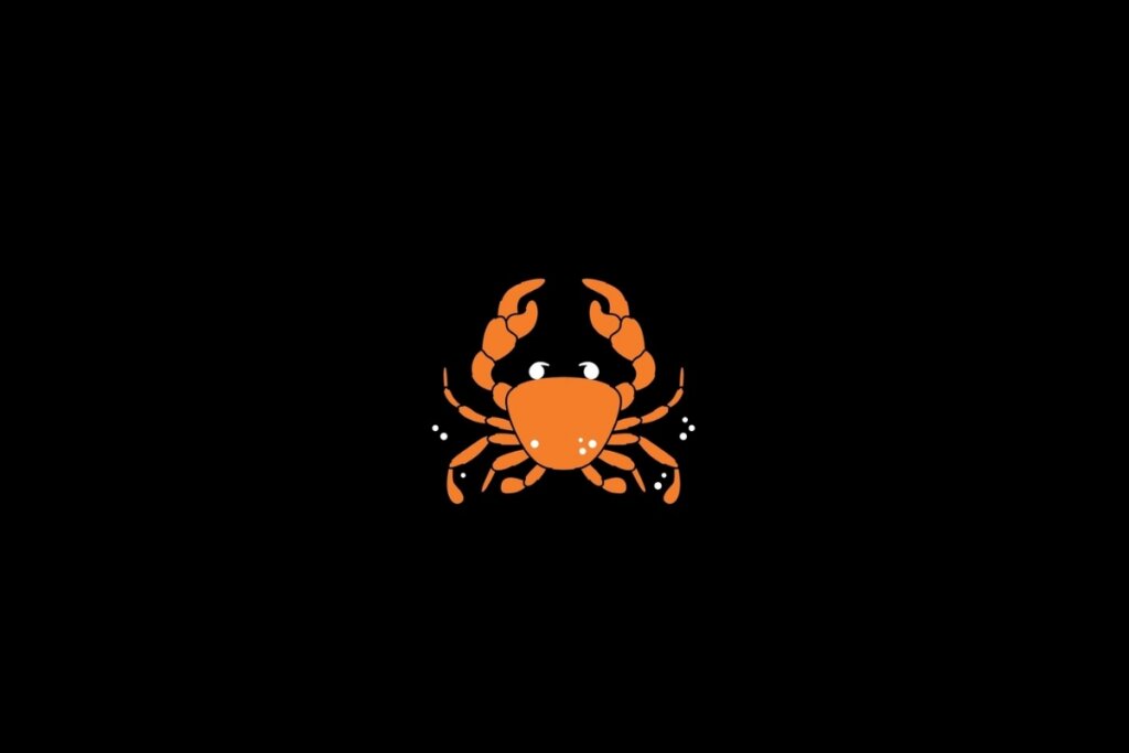 Ilustração do signo de câncer na cor laranja em um fundo preto