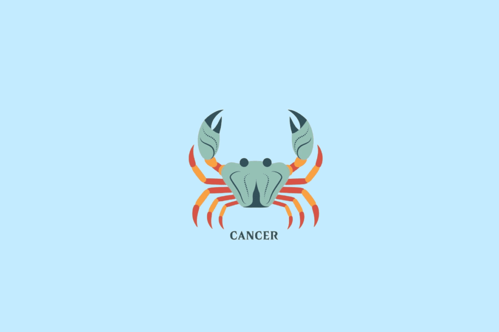 Ilustração estilizada de um caranguejo em tons de verde e laranja, com a palavra "CANCER" escrita abaixo.