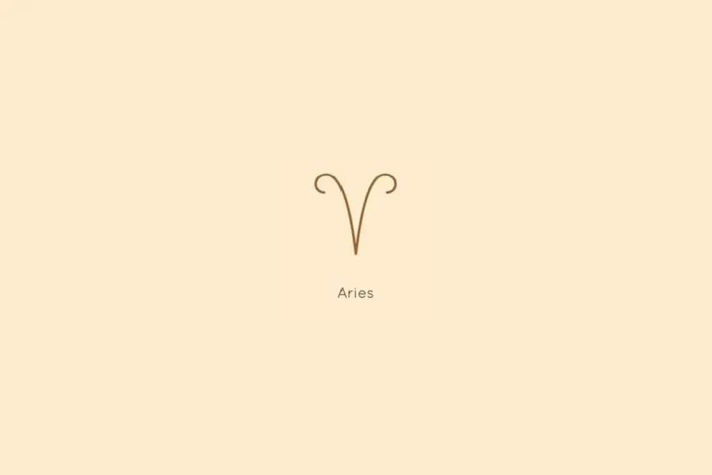 Ilustração do signo de áries, centralizado em um fundo amarelo, com o nome do signo abaixo