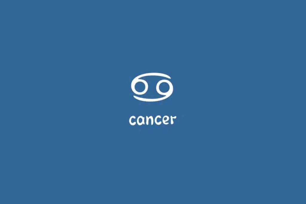 Ilustração do signo de câncer centralizado em um fundo azul